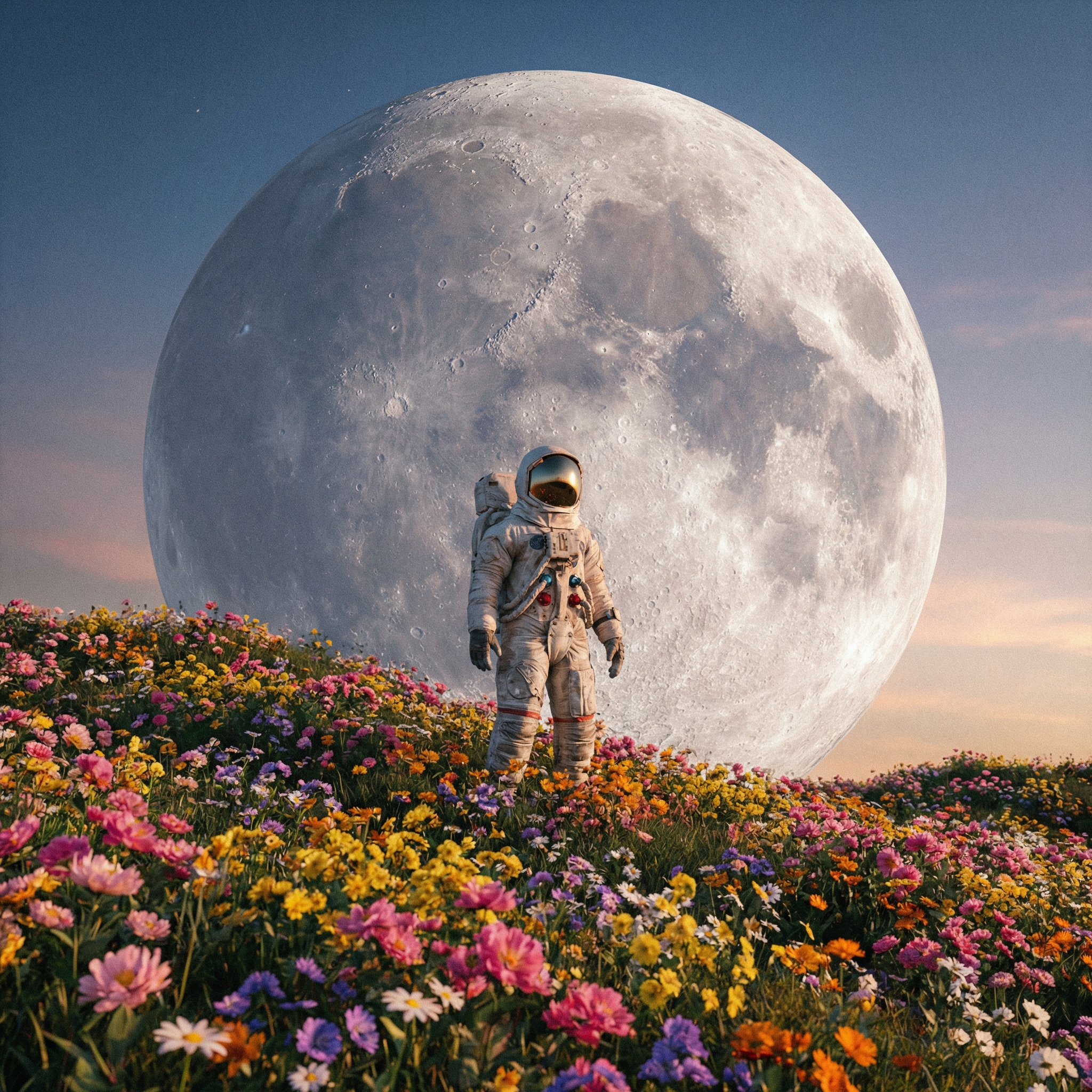 Астронавт в белом скафандре стоит...