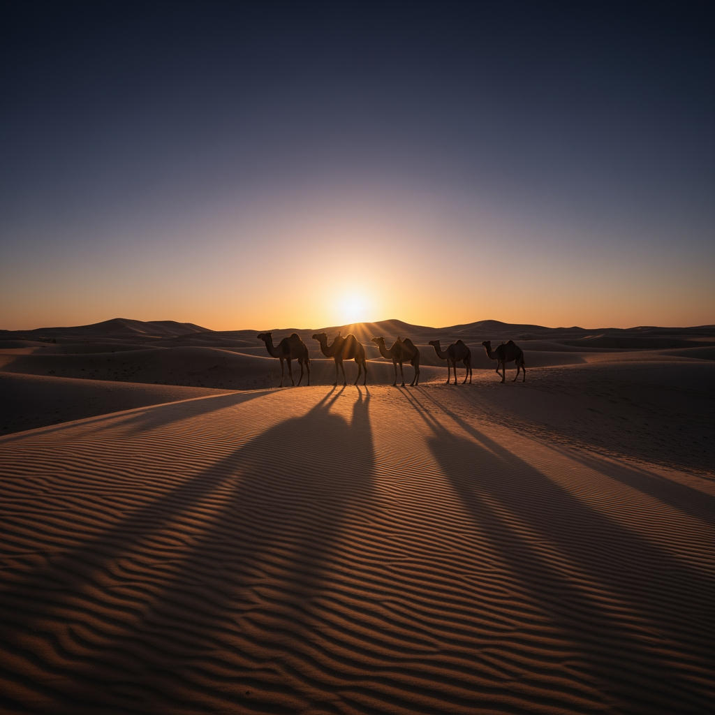 Пустынный пейзаж в сумерках с...