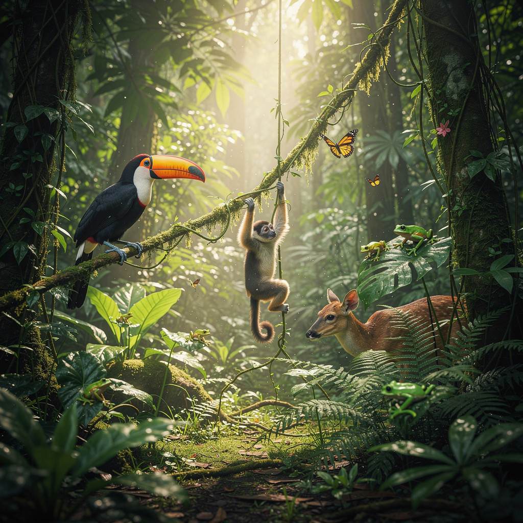 Сцена в густых джунглях, снятая...