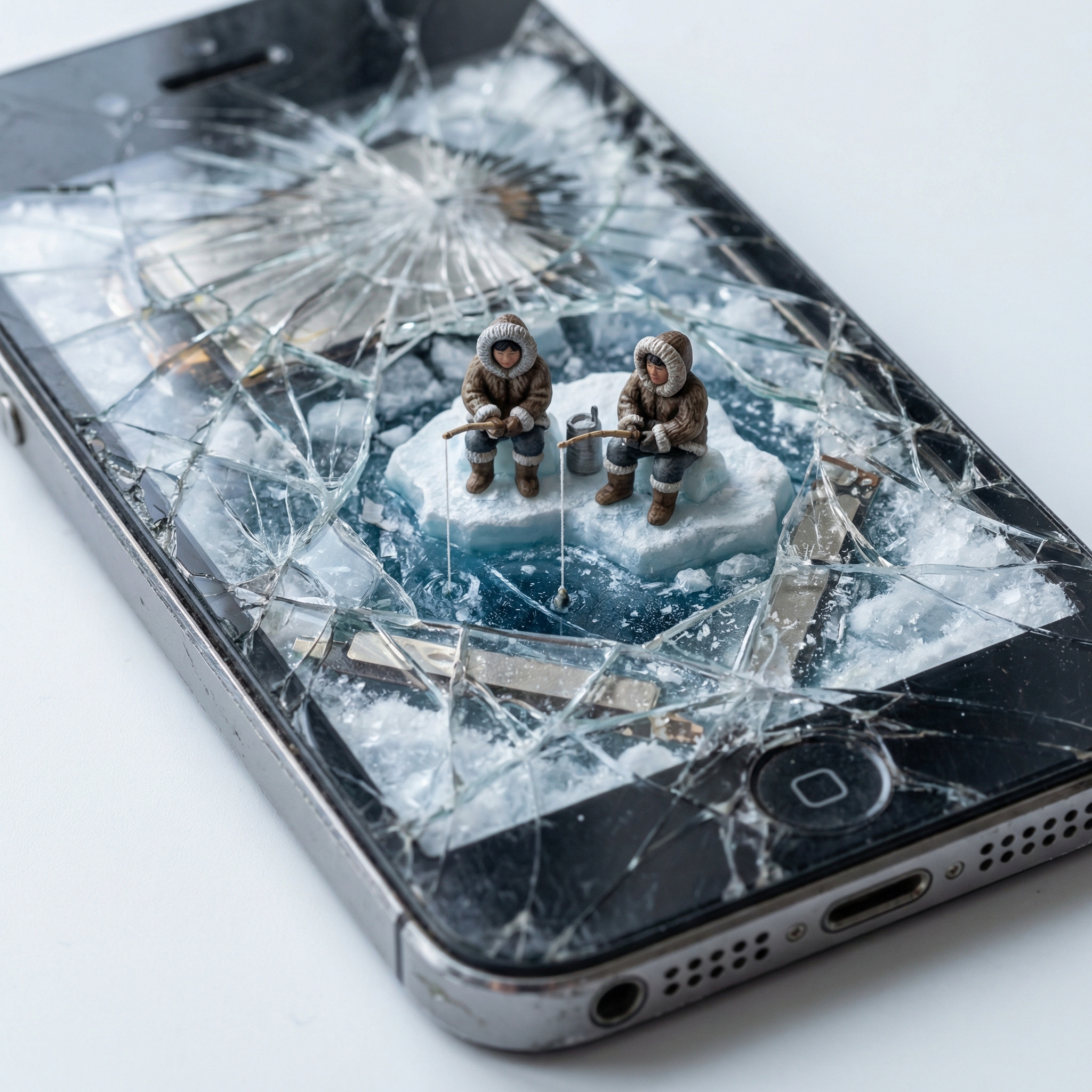 Миниатюрная диорама внутри разбитого смартфона:...